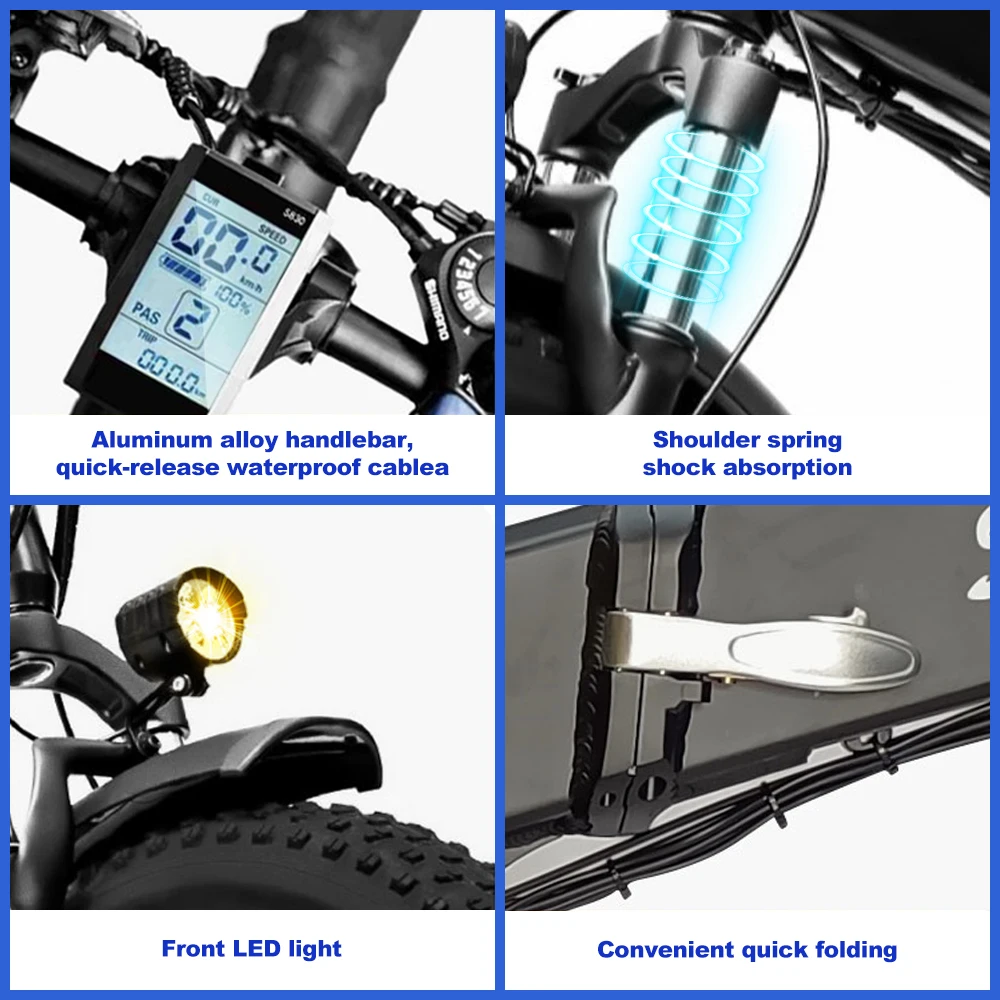 Foldable 20-inch mountain bike with fat tires, 1500W,48V,15A with electric bicycle, 25MPH, preferred for commuting, aluminum bod