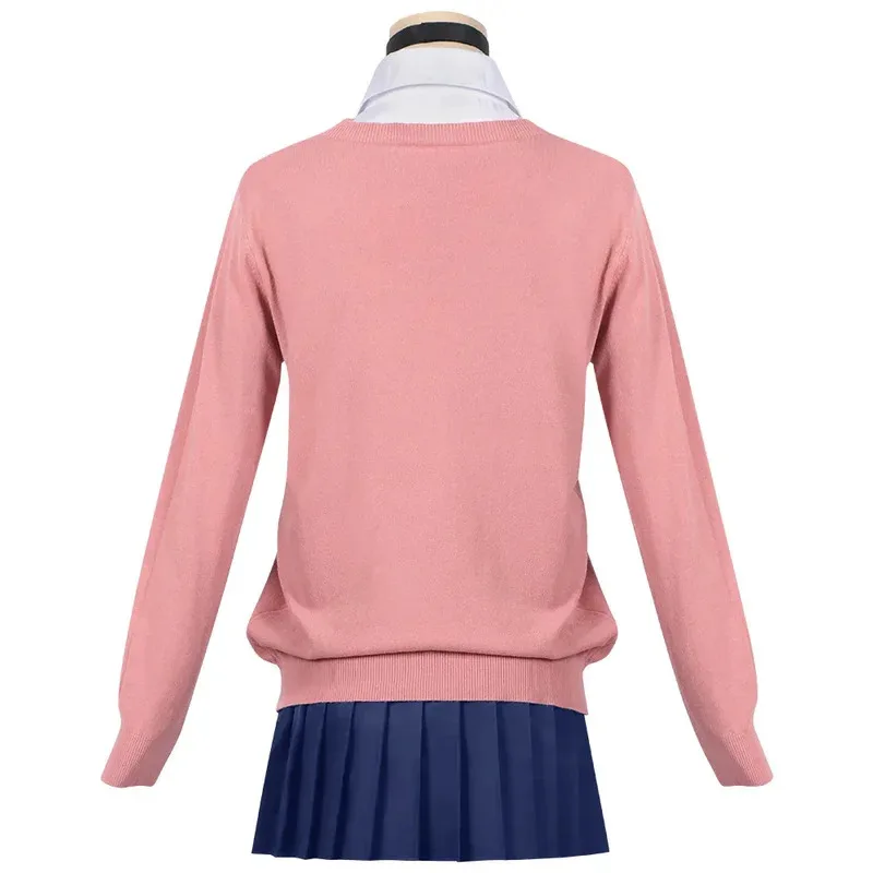 Anime Dandadan Momo Ayase Cosplay Costume Pink Top Blue Skirt School Uniform Earrings Socks Halloween Party Uniform Women Props