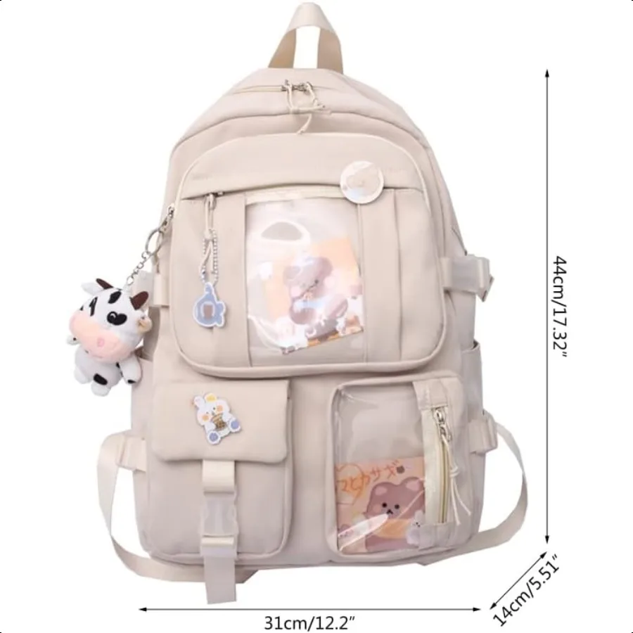 Mochila fofa com acessórios de pino, pingente de pelúcia para bolsa escolar, mochila de estudante, mochila de viagem à prova d'água g