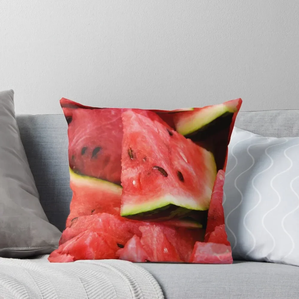 Food: slices of watermelon, arranged as background pattern, close-up shot Throw Pillow Sofa Cushions pillow