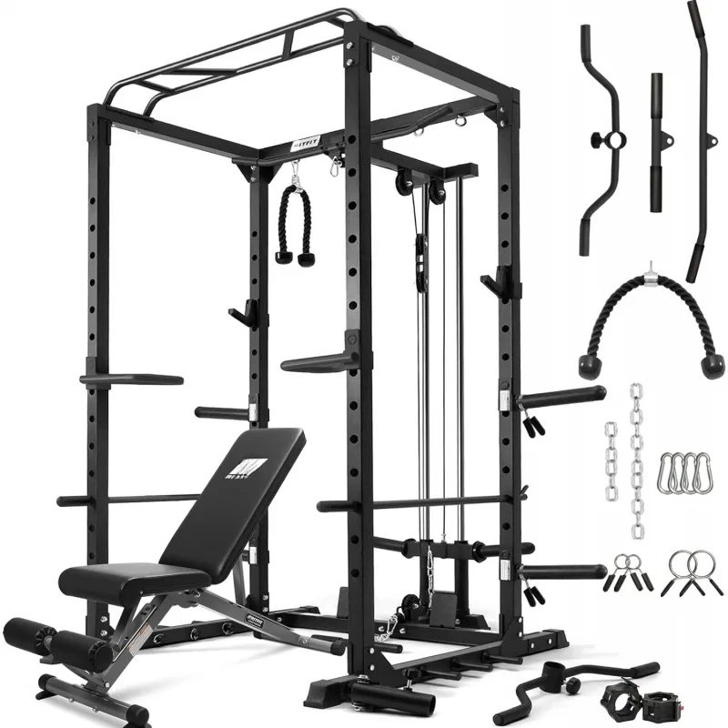 

RRitFit All-in-One Squat Rack for Home Gym,PPC02C Multi-Function 1000 LBS Capacity Power Cage with LAT Pulldown,Pulley System,Di