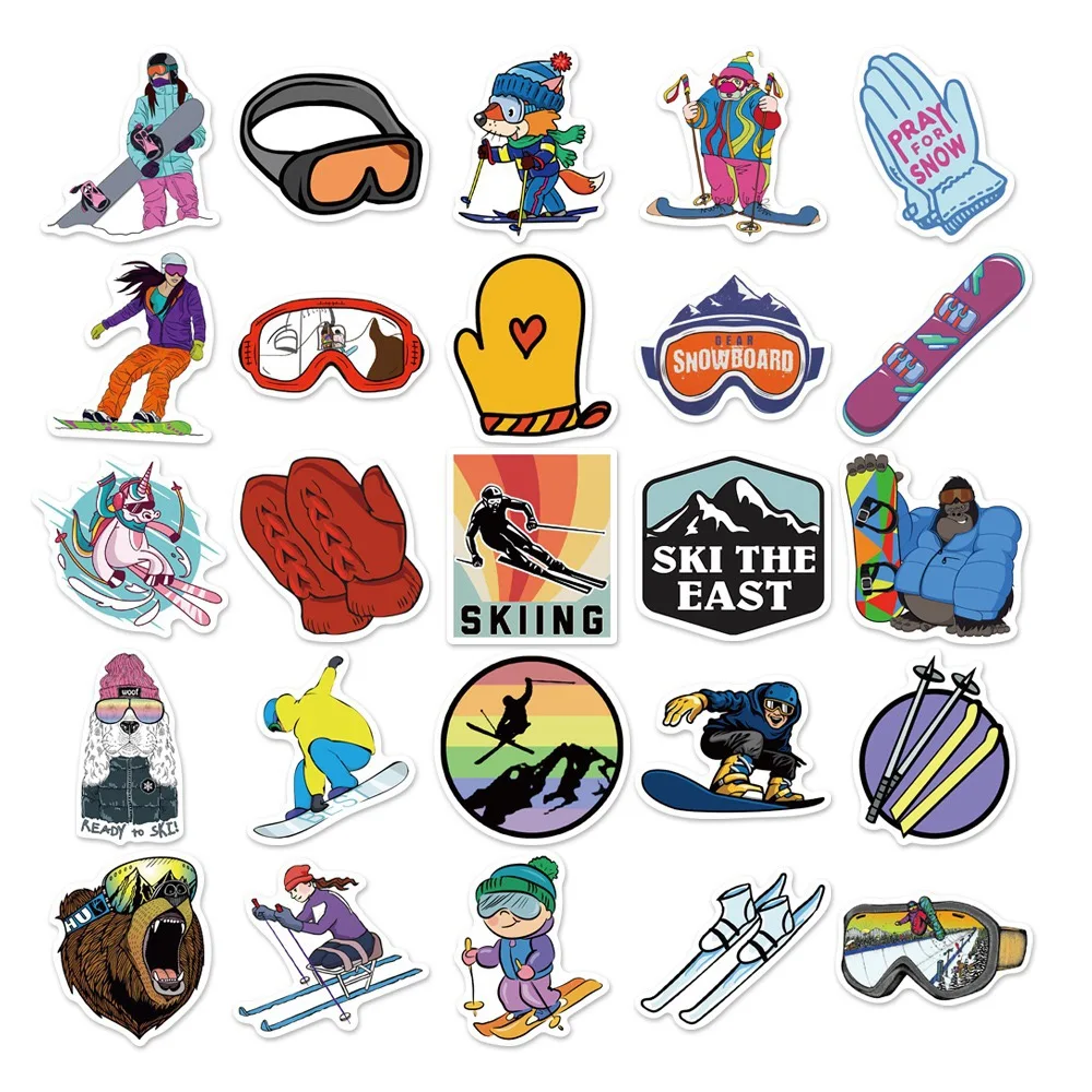 10/50Pcs Cute Funny Winter Ski Skiing Stickers Aesthetic Graffiti Decals Toy DIY Snowboard Luggage Laptop Car Waterproof Sticker