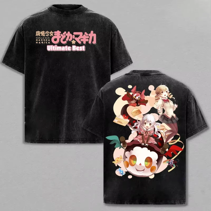 Anime Kyubey Puella Magi Madoka Magica T Shirt Washed Cotton T-Shirt  Vintage for Men Women Tops Streetwear Graphic Tee Shirt
