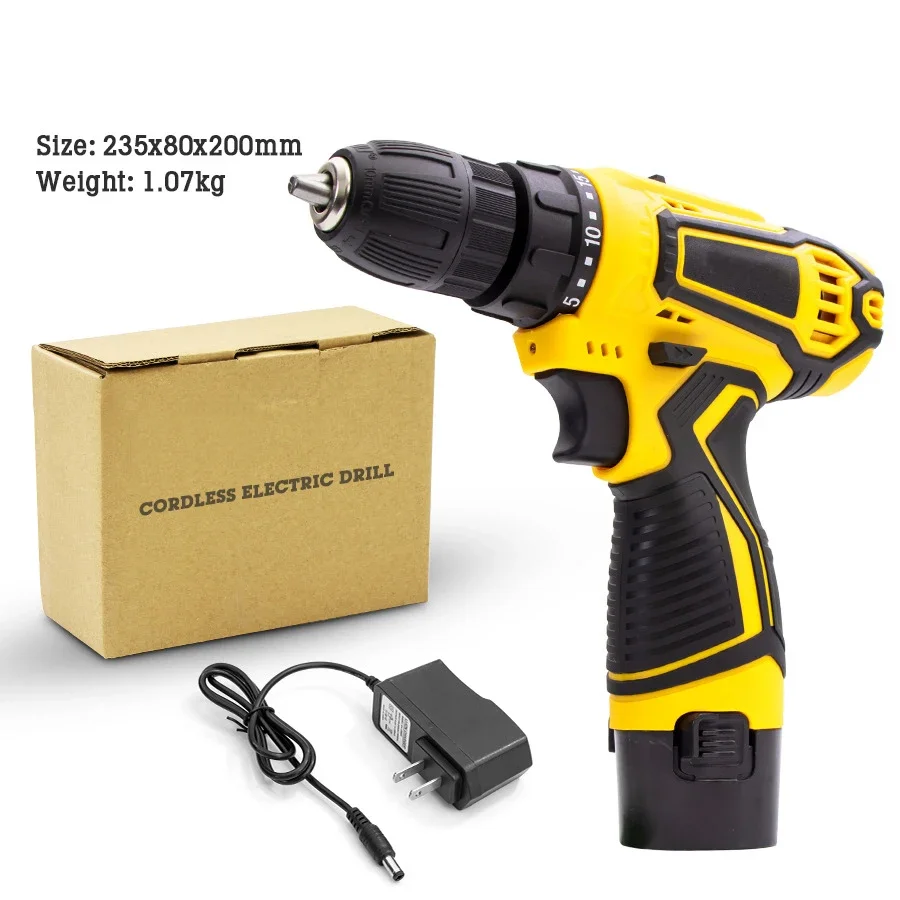 XJP Double Speed Electric Screwdriver Drill with Li-ion Battery Cordless Drill Tool Free Wood Working Ceiling Tiles 6 Mouths /