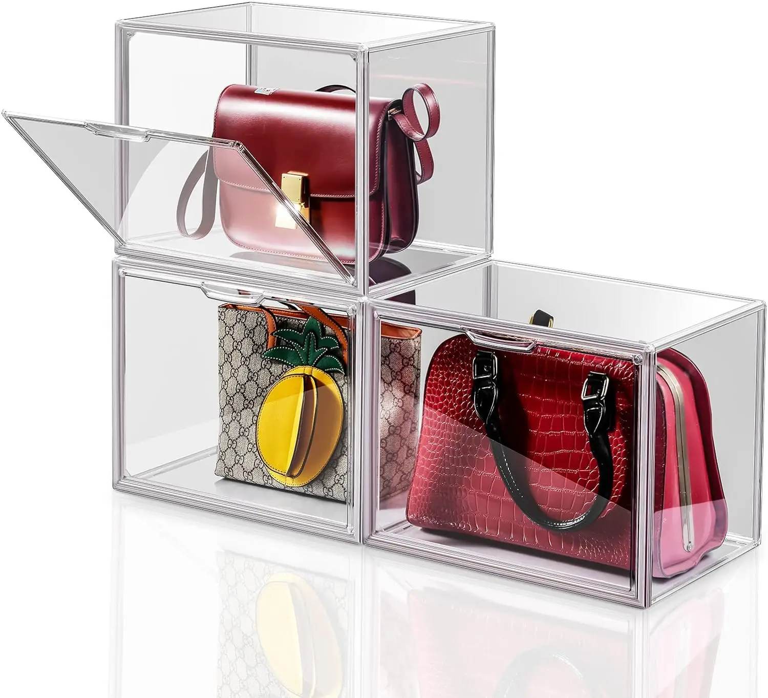 

3Pack Clear Plastic Handbag Storage Organizer for Closet, Acrylic Display Case for Handbag and Purse, Purse Organizer for Closet