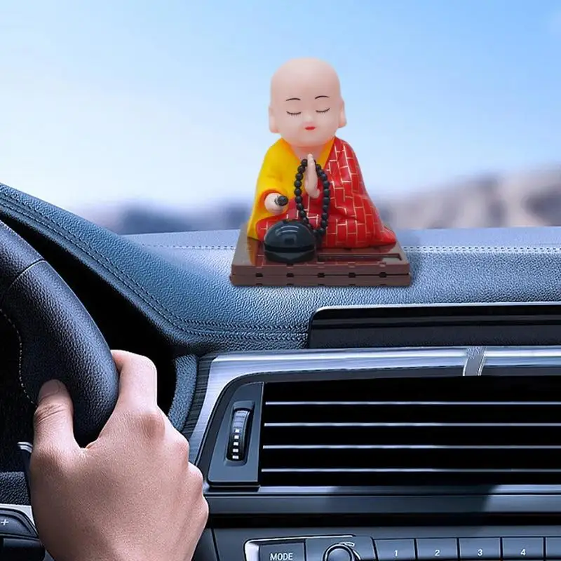 Solar Little Monk Creative Car Ornaments Dashboard Decoration Chinese Style Buddhism Lucky Ornament Auto Interior Accessories