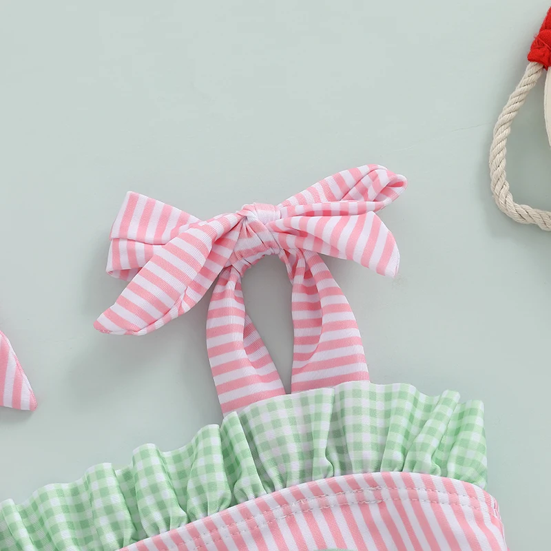Tregren Balita Gadis Baju Renang Lucu Semangka Cetak Baju Renang Bayi Bayi Musim Panas Tanpa Lengan Dasi Bahu Ruffle Pakaian Renang