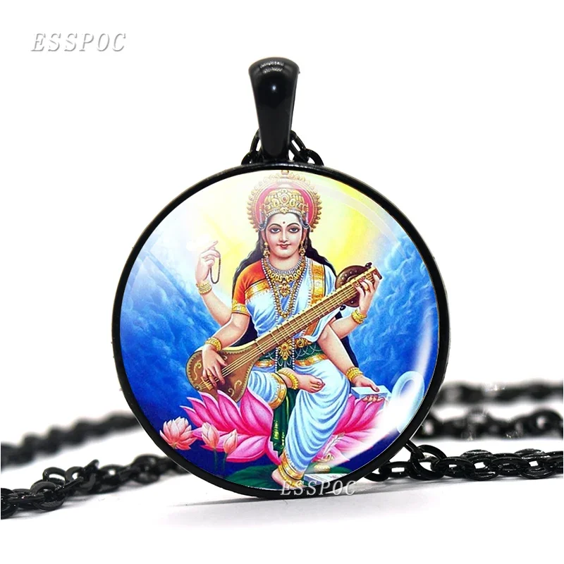 Shiva Statue Glass Dome Pendant Necklace Krishna and Radha Black Chain Necklaces Fashion Yoga Religious Jewelry for Men Women