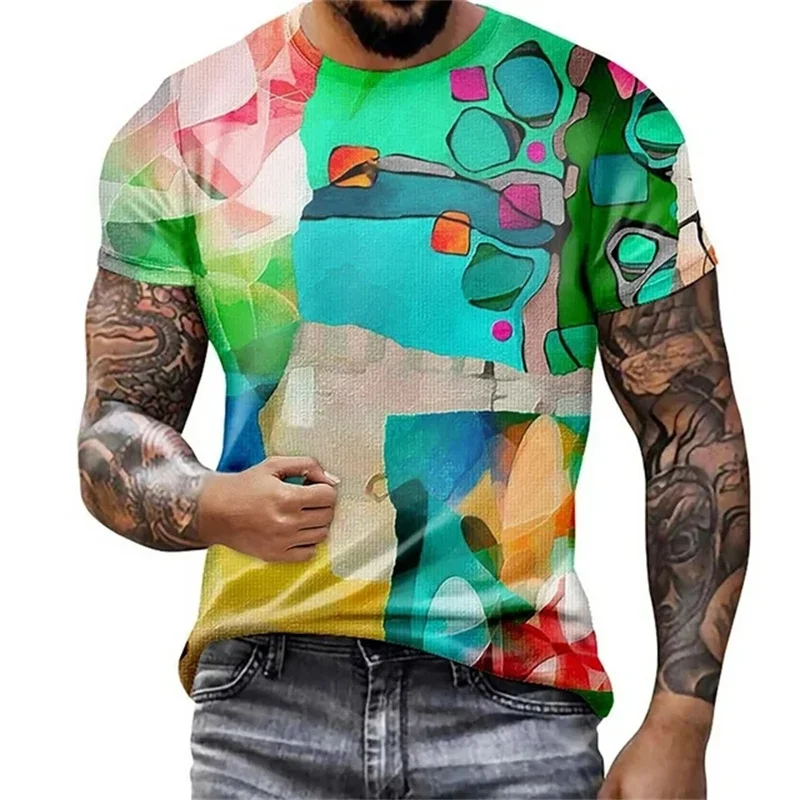 

Summer Trend Harajuku Graffiti Colorful Pattern Men's Casual T-shirt Street Hip Hop Classic Retro O-neck Oversized 3D Print Tops