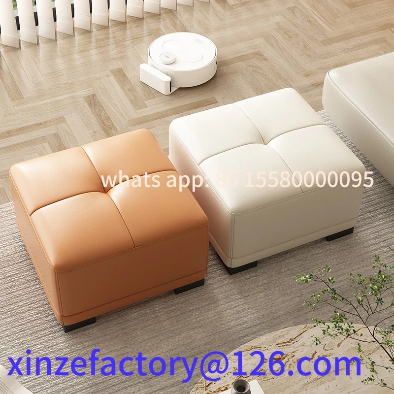 

Customizable leather square sofa extension stool door shoe changing stool