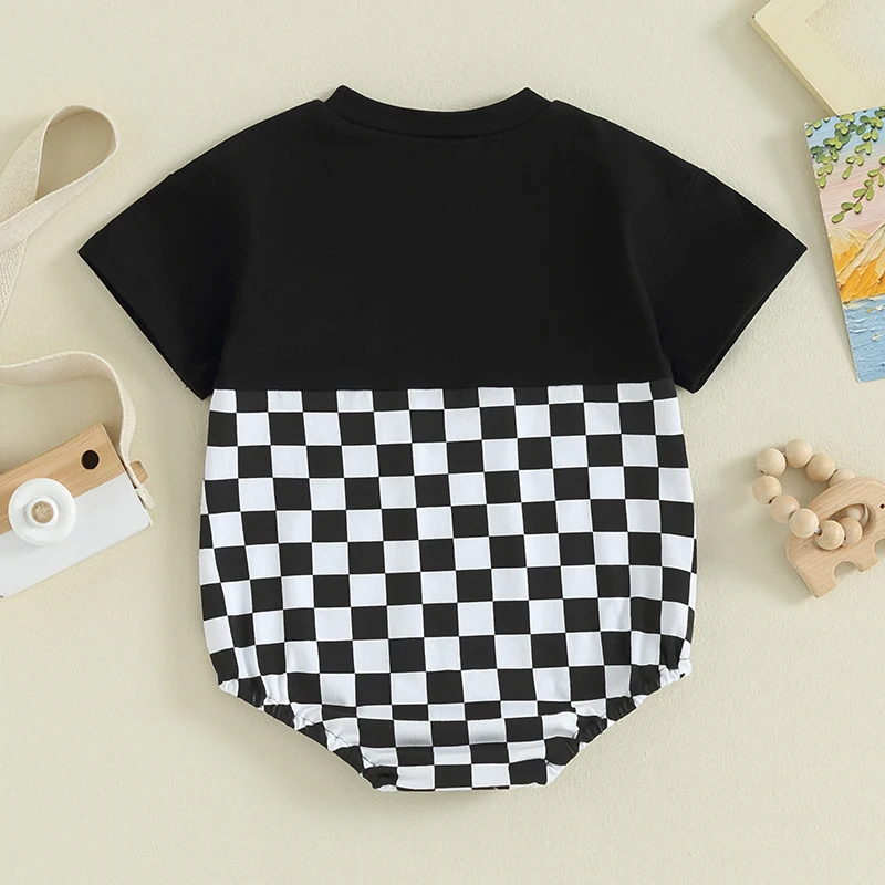 Newborn Baby Boy Girl Plaid Outfit Short Sleeve Oversized Tshirt Romper Bodysuit  Kids Summer Clothes