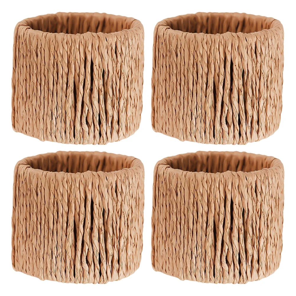 

4pcs Handwoven Ring Woven Holder European Style Dining Table Decorative Napkin Rings For Wedding Party Holiday Serviette