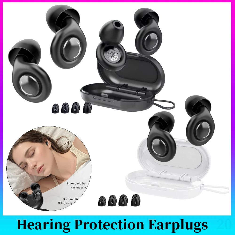 Reusable Silicone Sleep Ear Plugs with 10 Ear Tips in XS/S/M/L Snore Blocker Ear Plug for Sleeping Noise Sensitivity & Flights