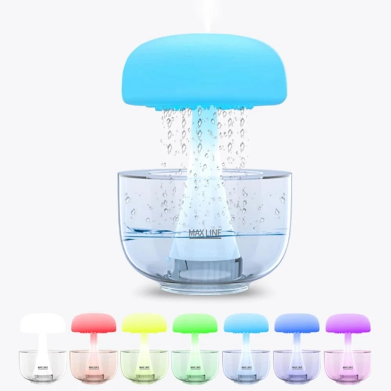 1 Piece Mushroom Humidifier With Jelly Fish Light Lamp - Night Light, Rain Sounds 24H Runtime, 700ML