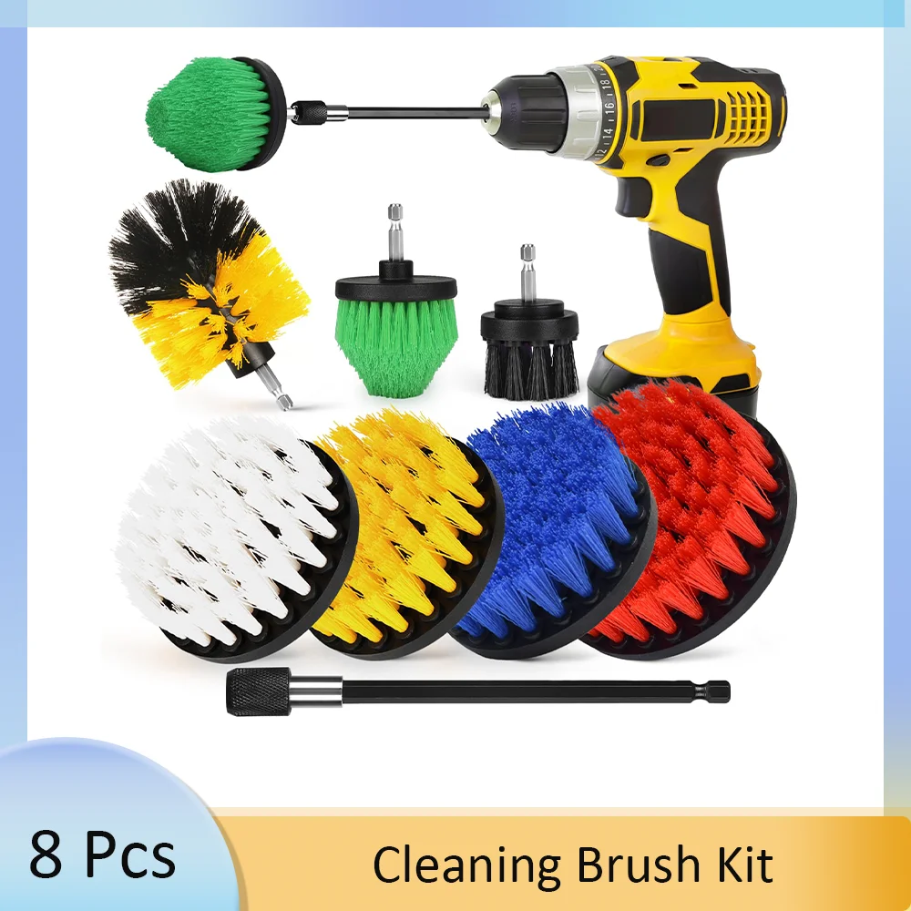 

8 Pcs Drill Cleaning Brush Attachment Set with 1/4in Power Scrubber Brush Extend Long Drill Attachment for Bathroom Tub Tile