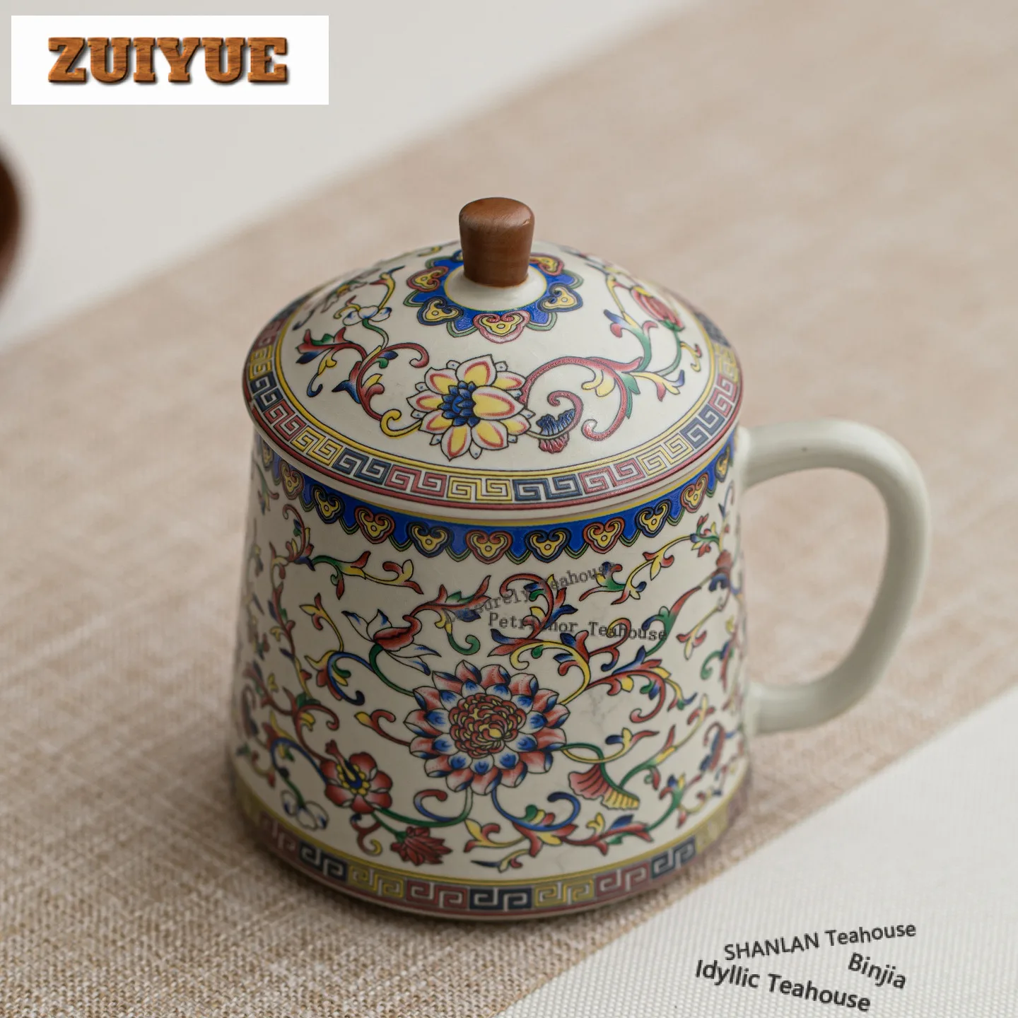 250ml Ru Kiln Interlock Branch Lotus Decoration Coffee Mug Cappuccino Latte Cup Afternoon Tea Mug Office Water Cup Teaware Craft
