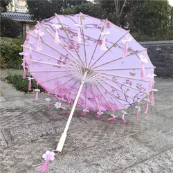 82cm Silk Cloth Women Umbrella Japanese Cherry Blossoms Tassel petal umbrella Chinese Style Oil Paper Umbrella
