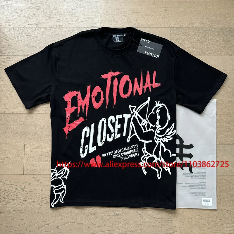 

Футболка High Street Trend MIXED EMOTION, летние мужские повседневные футболки с принтом ангела и короткими рукавами, круглым вырезом, смешанные эмоции
