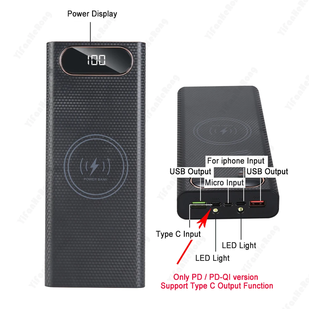 QC3.0 8x21700 Battery Power Bank Case Battery Dual USB Type C Charge Storage Box Shell Wireless Fast Charging DIY Powerbank