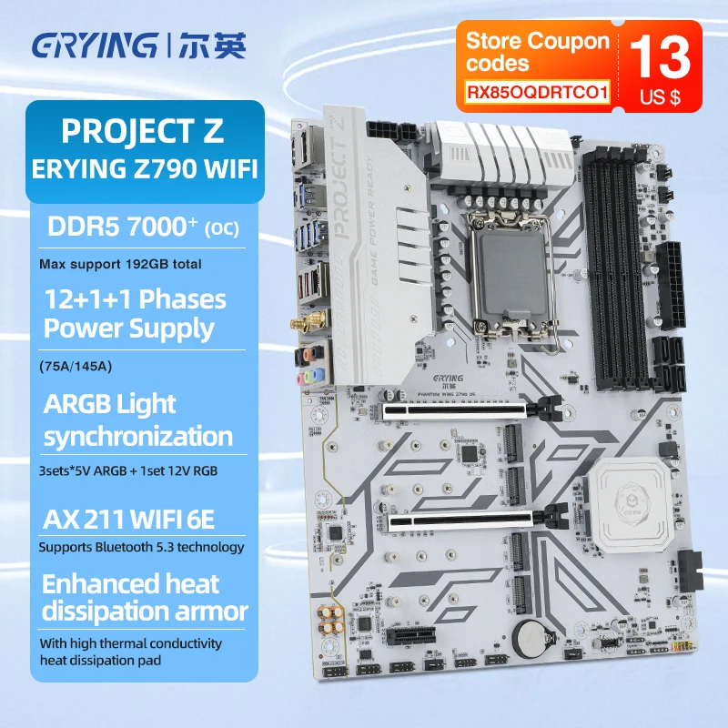 ERYING Z790 GAMING WIFI Motherboard LGA 1700 Mainboard SATA NVME ATX DDR5 Wi-Fi 6E 2.5Gbps LAN 4xM.2 ARGB placa mae