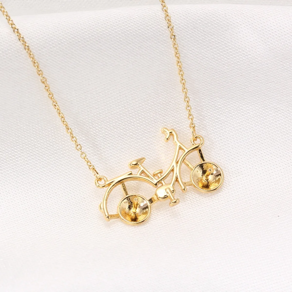 Brass 14K Gold Plated Tarnish Resistant Bicycle Pearl Pendant Blank Setting, DIY Necklace Jewelry Accessories For Women