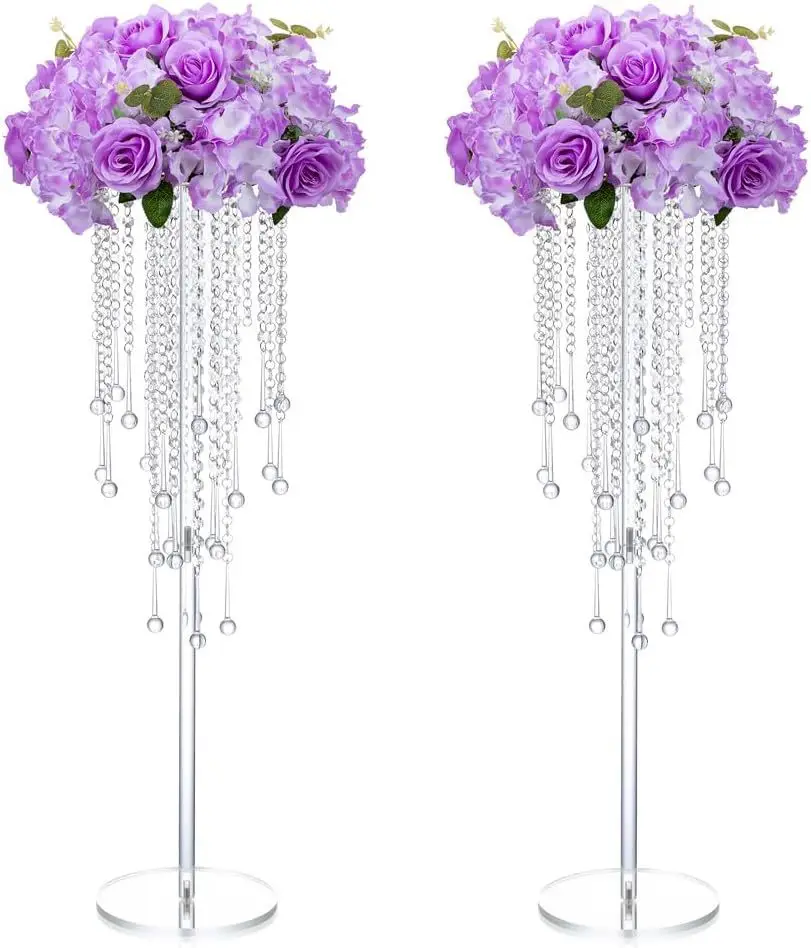 2Pcs Acrylic Crystal Wedding Road Lead Table Flower Stand Candlestick Centerpiece Event Party Wedding Decoration Supplies