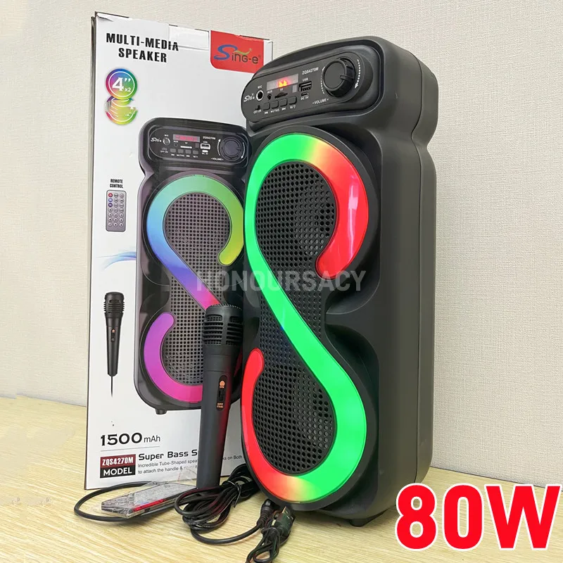 

80W Portable Bluetooth Speaker Wireless Column Big Power Stereo Subwoofer Bass Party Speakers with Microphone Family Karaoke