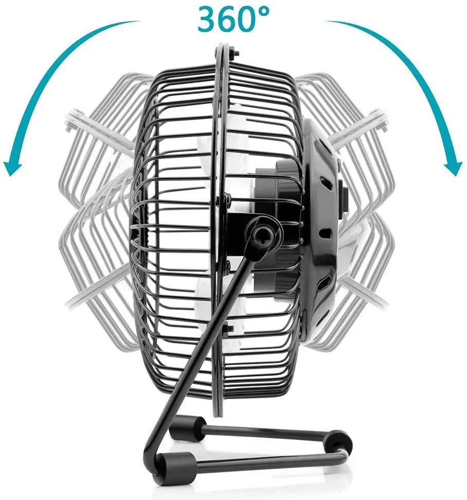 4" Small USB Desk Fan, Desk Cooling Fan,Metal Structure Strong Airflow and 360° Adjustment,Aluminum Blade Opolar Fan