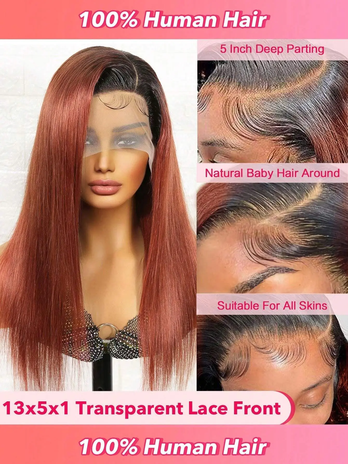 Straight Lace Front Wigs Human Hair 13X5 HD Lace Frontal T1B33 Color Hair Transperent Lace Front Pre Plucked Wigs Baby Hair