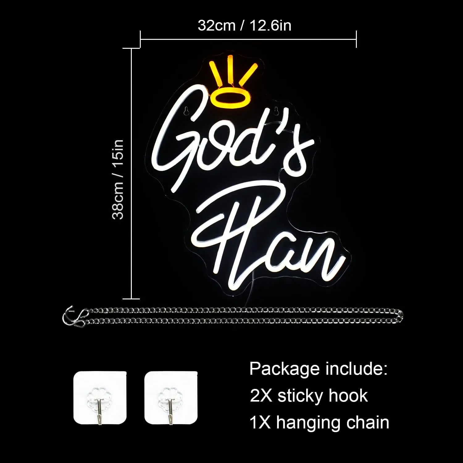 God's Plan White LED Neon Sign for Wall Decoration,USB Powered Letter Neon Sign Bedroom Living Room Home Bar Wedding Party Decor