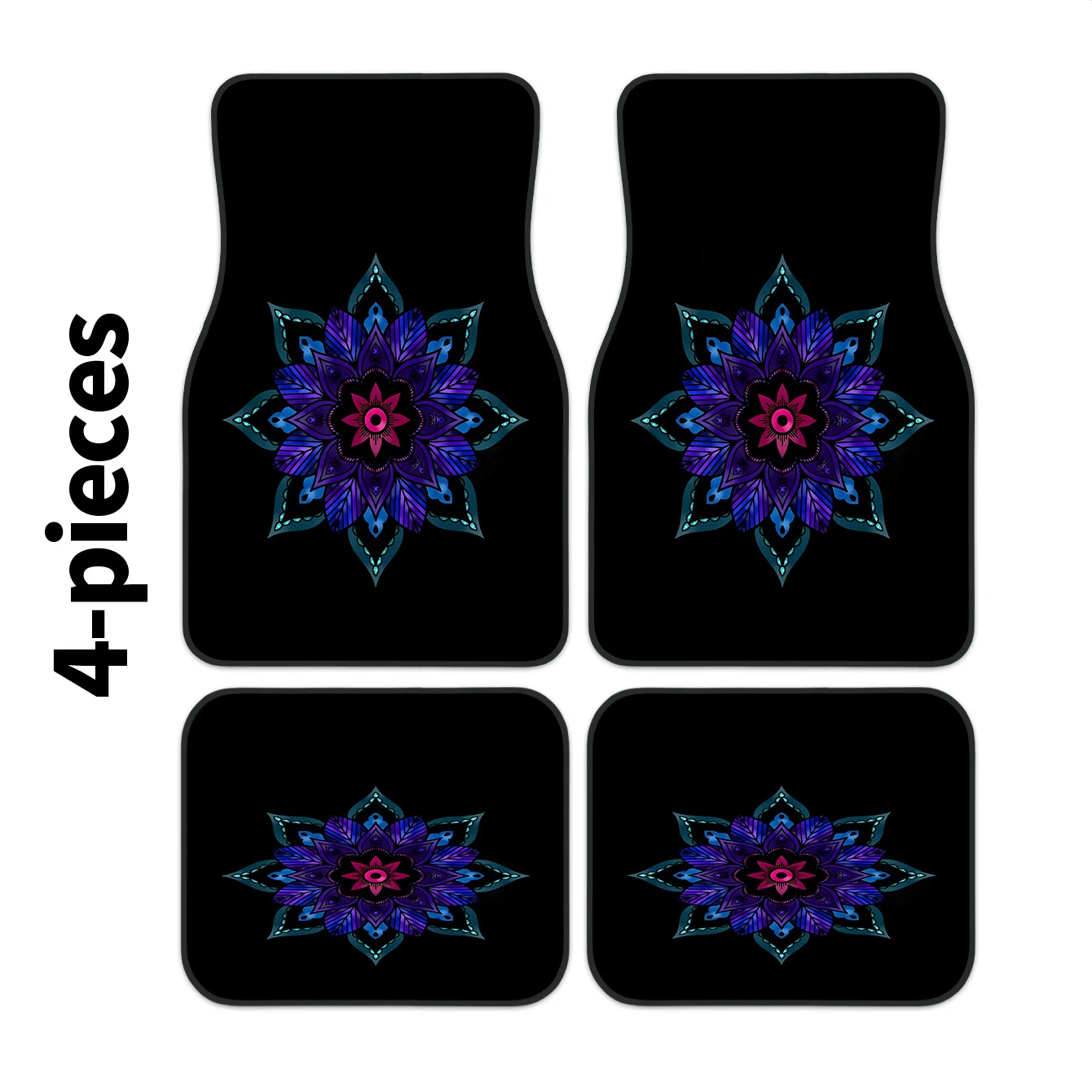 4pcs Set High-End Mandala Pattern Printed Car Floor Mats | Easy To Clean, Decorative And Protective Accessory For Driving Positi