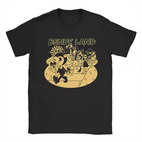 Funny Bendy Land T Shirt Men O-neck Short Sleeve Top Tee 100%Cotton Summer Tops Shirts
