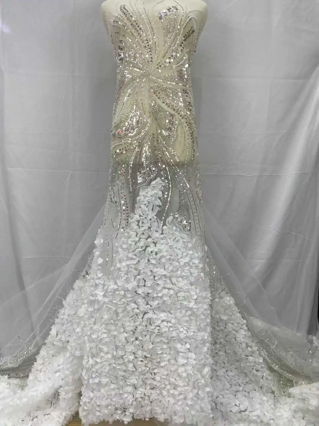 الخرز الأفريقي أقمشة الدانتيل 2025 5 ياردة عالية الجودة ثلاثية الأبعاد زهرة الترتر الفرنسية شبكة تول التطريز الزفاف الدانتيل JH62HJ-25