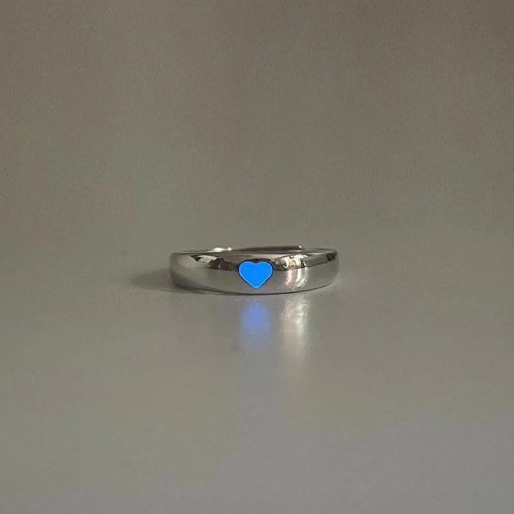 Blue Pink Color Luminous Ring Vintage Style Punk Style Glow In Dark Ring Fluorescent Opening Design Couple Ring