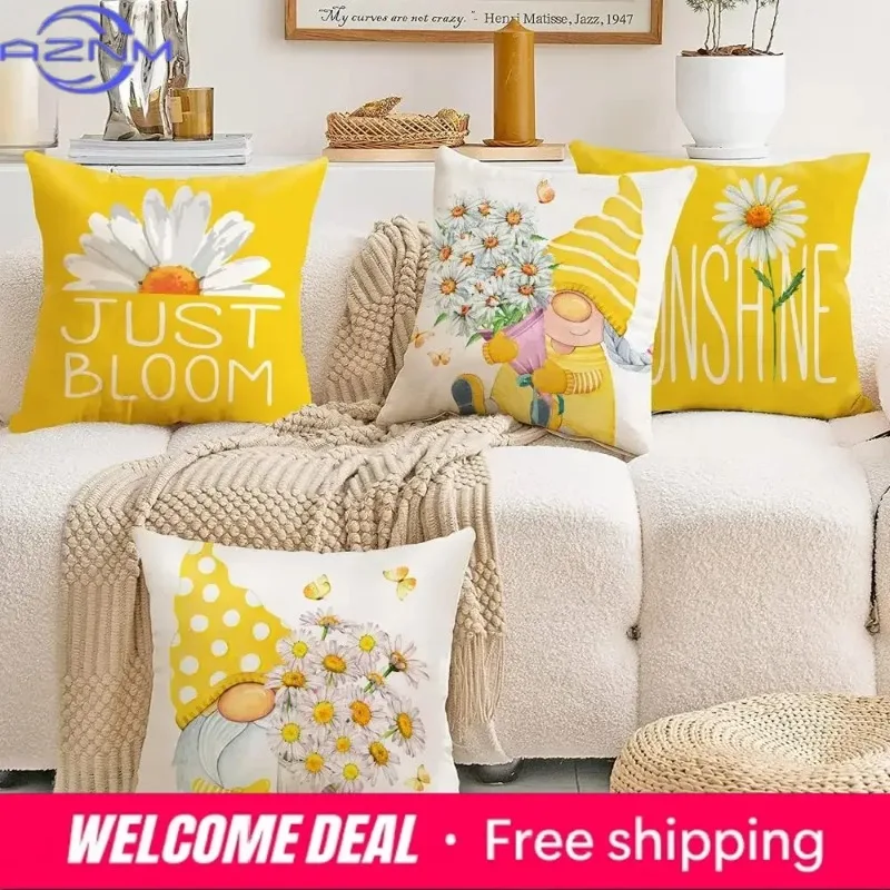 40x40cm Outdoor Yellow Pillowcase Spring and Summer Decoration Cushion Cover Family Decoration Garden Sofa Daisy