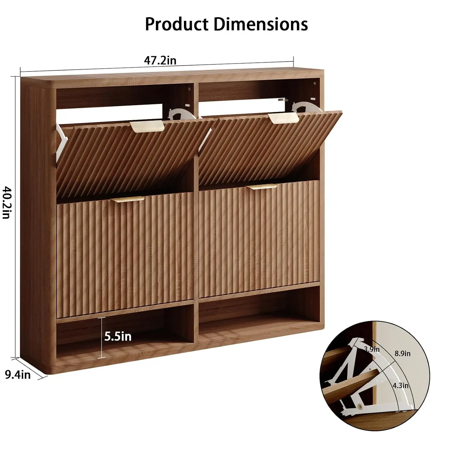 Fluted Shoe Cabinet with 4 Flip Drawers, Narrow Slim Wooden Shoe Rack for Entryway Hallway Living Room, Walnut, Customized
