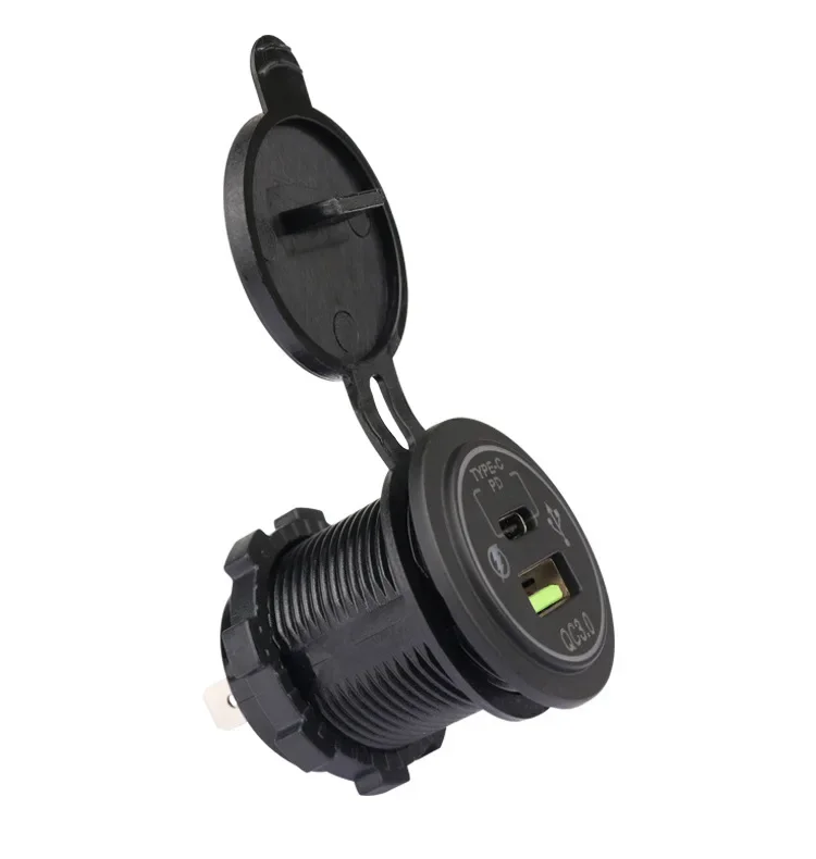 PD Type C QC 3.0 Fast Charger Socket Waterproof 12V-24V Power Outlet Cigarette Lighter Adapter with Cover for Car Truck ATV Boat