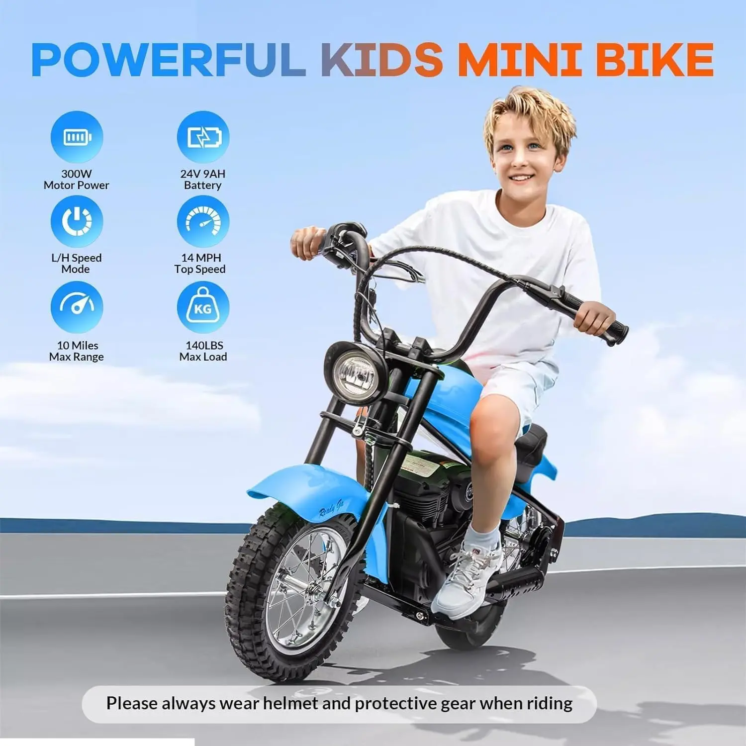 Motocicleta eléctrica para niños, bicicleta de cross eléctrica de 24v y 250w con 2 velocidades de hasta 14 MPH y bicicleta de cross todoterreno continua de 60 minutos