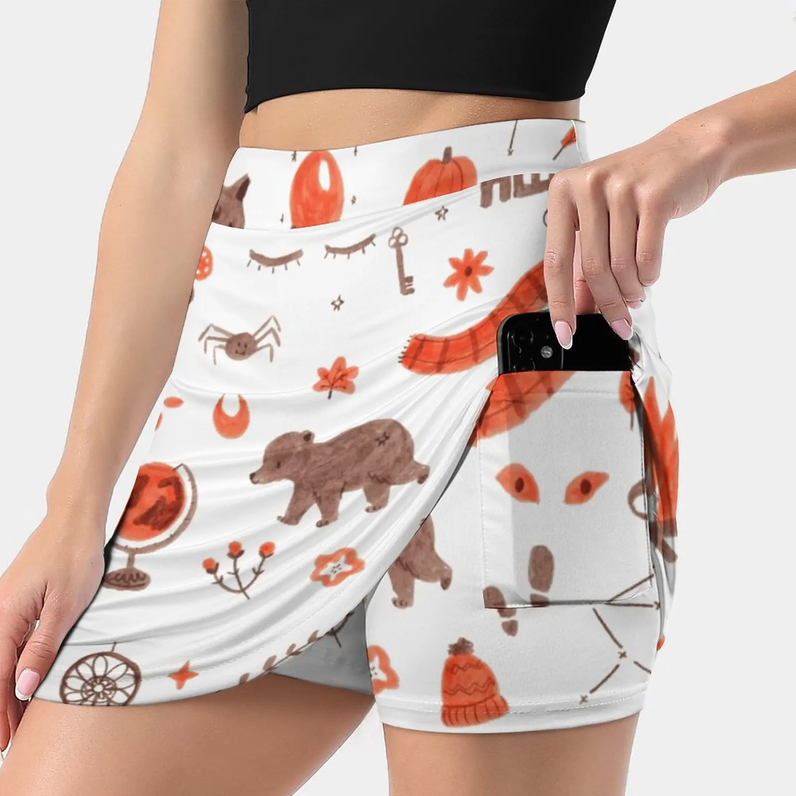 Autumn / Fall Pattern Women Sports Skirt Tennis Golf Dance Fitness Running Yoga Skirts Autumn Fall Halloween Forest Illustrated