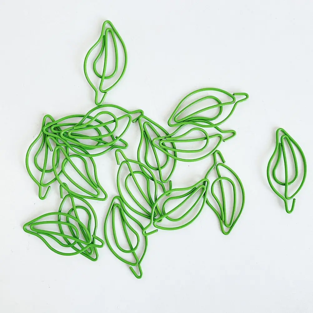 30 Pcs Shaped Paper Creative Small Metal Creative Paper Clips Document Clips Green Color Office Stationery Supplies