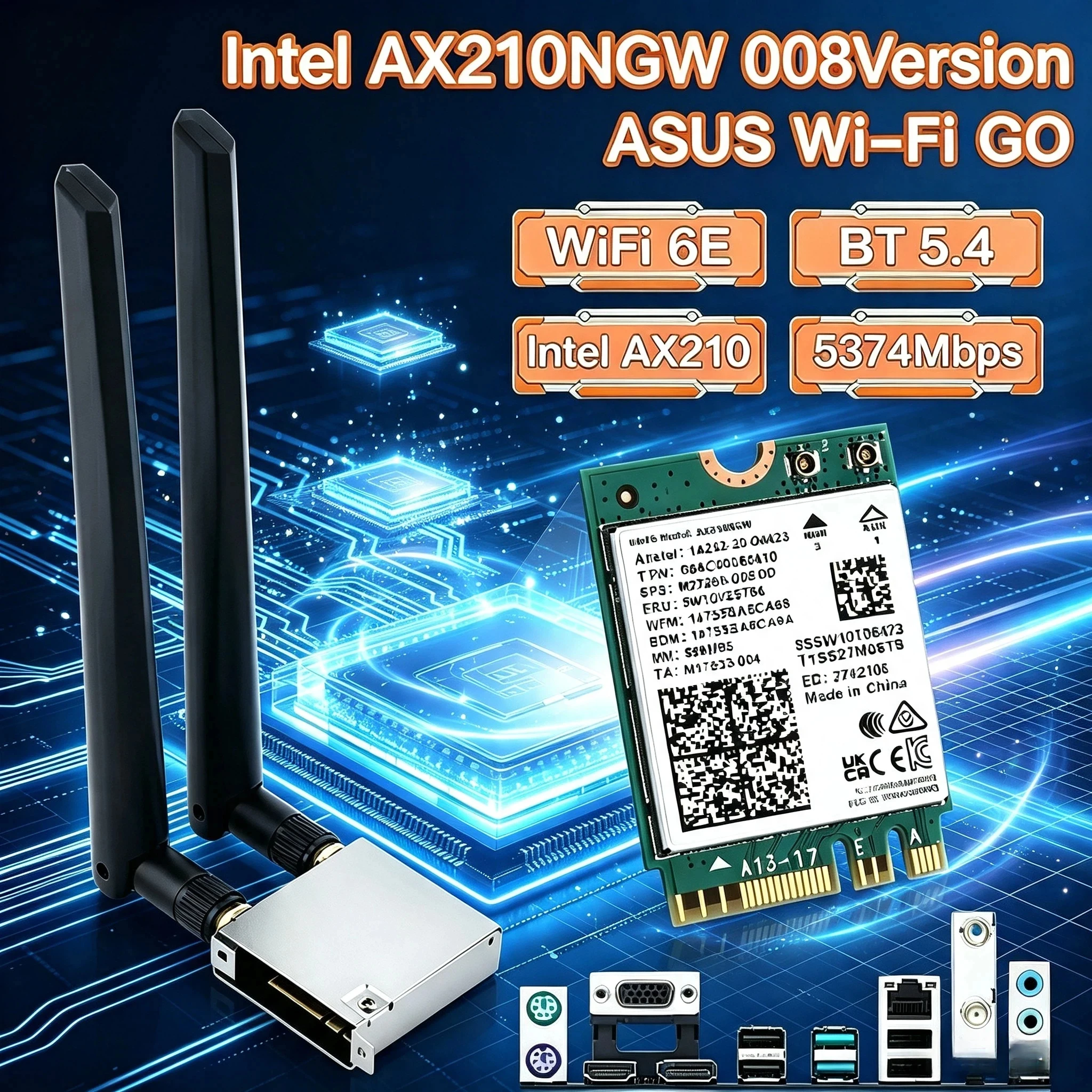 AX210NGW WiFi 6E Tri Band 5.374Gbps Bluetooth 5.3 M.2 Adapter For ASUS B550 X570 Desktop PC Gaming High Gain Antena Win10/11