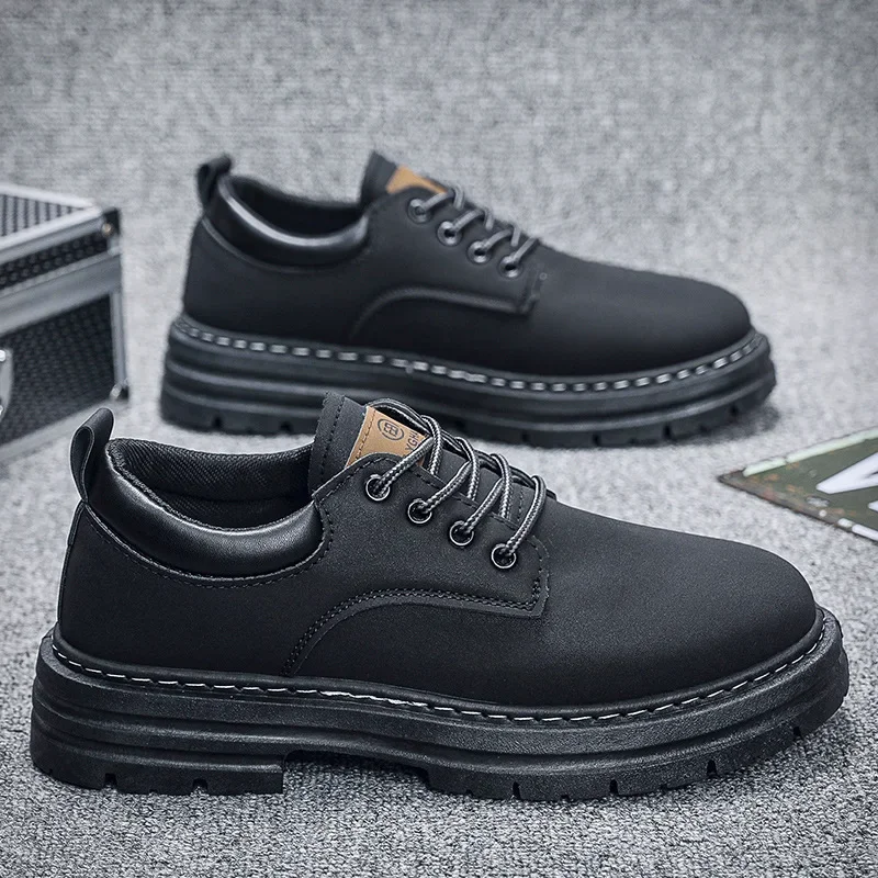 

Four Season Men's and Women's Low Cut Versatile Small Leather Shoes Trend Black Hiking Shoes Thick Low Versatile Casual Boots