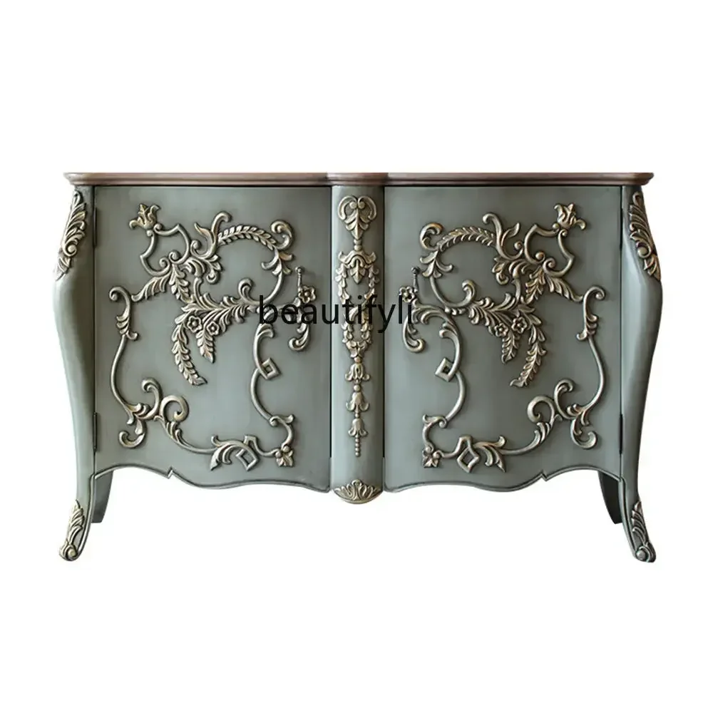 

AFrench retro style solid wood dining side cabinet facing the entrance cabinet carved decorative locker