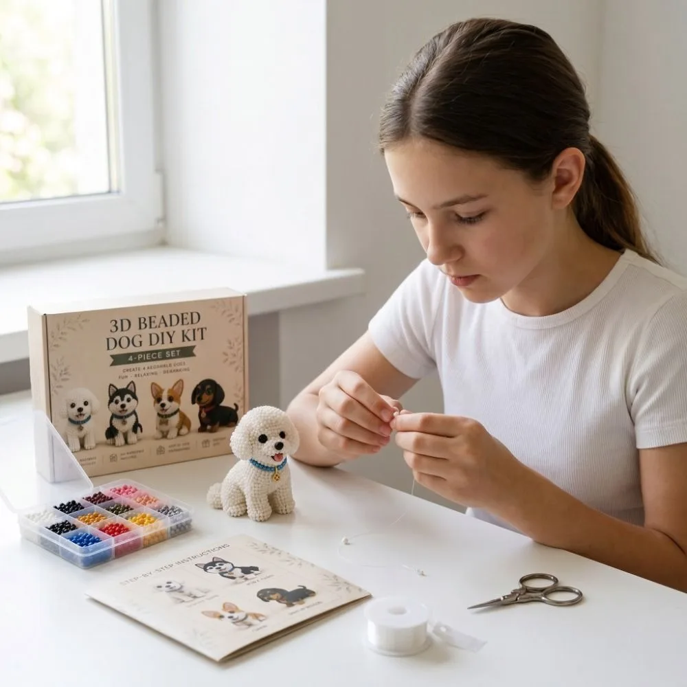 Handmade DIY Animal Bead Embroidery Kit Colorful Mini 3D Bead Pet Keychain Making Kit Tiny Educational Animal Crafting Set For