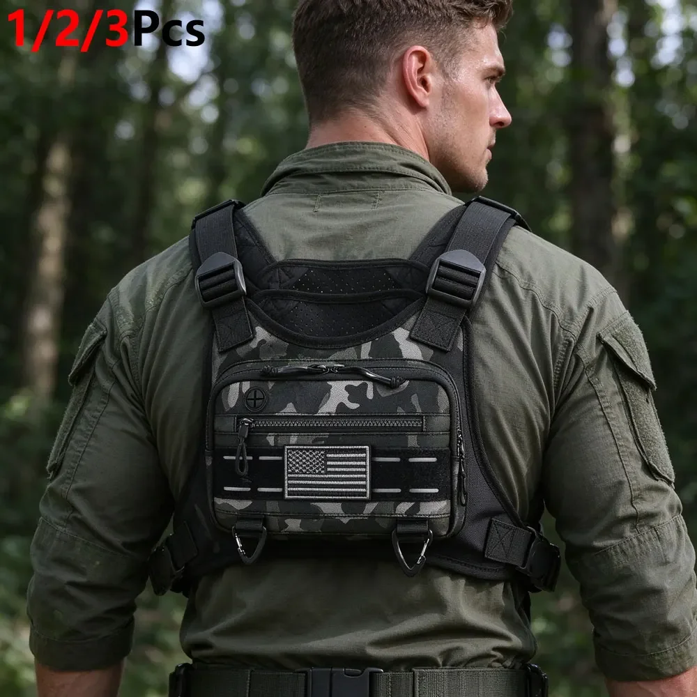 1/2/3Pcs EDC Chest Rig Vest Bag, 9L Large Capacity Sports Chest Pack with Molle Hook & Loop, Lightweight Water Resistant Storage
