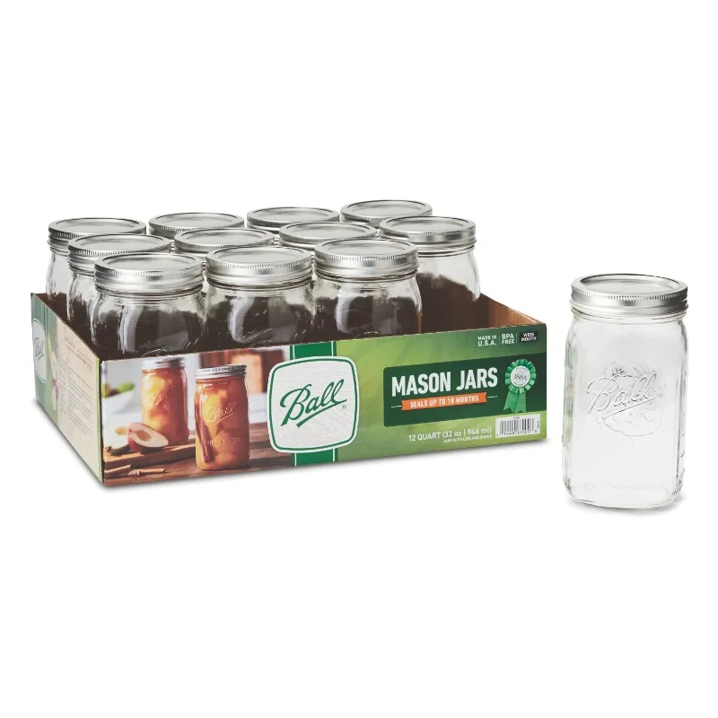 67000 Wide Mouth Mason Jars, Quart (32 Oz), Box of 12