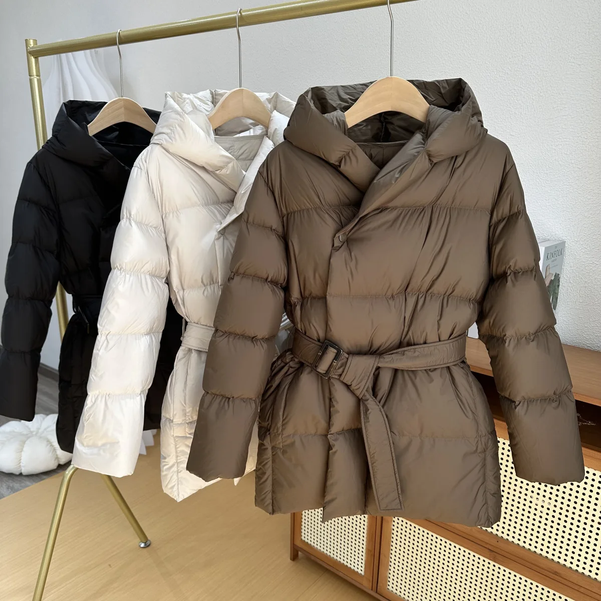 

2025 Autumn And Winter Soft And Thickened Belt Waist Hooded Cotton Jacket For Women Fashion Streetwear Warm Solid Jacket Coat