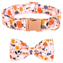 Unique Personlized Halloween Dog Collar with Bow Pink Pumpkim Purple Puppy Collar Flower Dog Collar Large Medium Small Dog