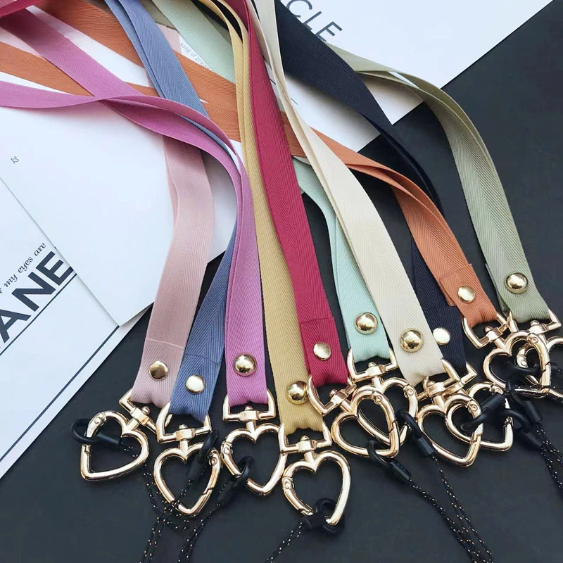 Solid Color Adjustable Phone Strap Detachable Heart Clip Necklace Strap Anti-lost Hanging Cord Crossbody Cell Phone Lanyards