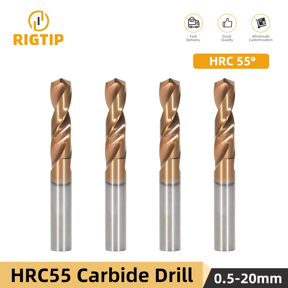 RIGTIP HRC55° Tungsten Carbide Drills Metal Drill Bits For Hard Metalworking CNC Lathe Steel Drilling Tool 0.5-20.0mm